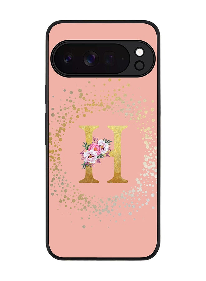 For Google Pixel 10 Pro XL Case,Slim fit Camera Protection, Shockproof Thin Phone cover  - Custom Monogram Floral - H  (Rose Pink )